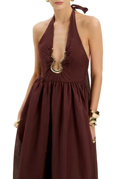 Bardot Cavarly Ramie Halter Dress In Brown