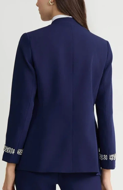 Kasper Collarless Open Front Jacket In Blue
