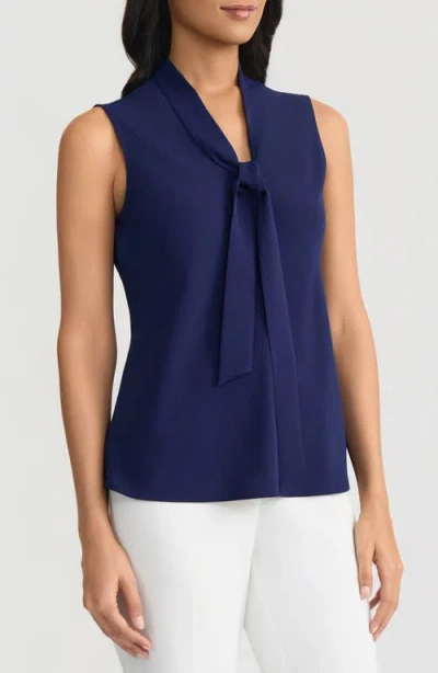 Kasper Sleeveless Tie Front Top In Blue