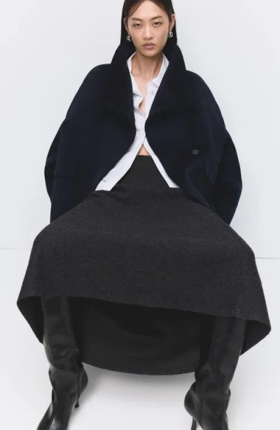 Mango Funnel Neck Wool Coat In Blue