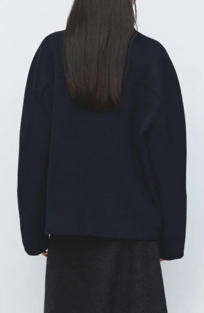 Mango Funnel Neck Wool Coat In Blue