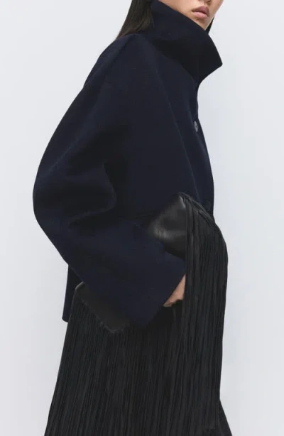 Mango Funnel Neck Wool Coat In Blue