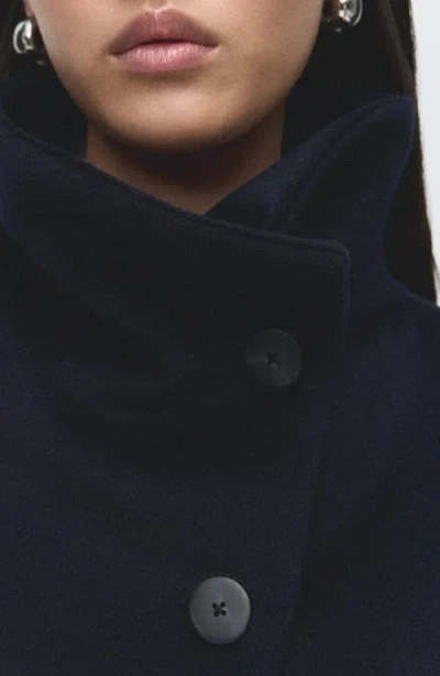 Mango Funnel Neck Wool Coat In Blue