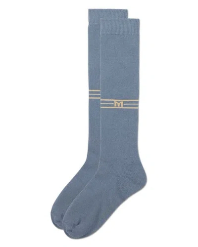 Memoi Stretch Multi Stripe M Graphic Knee Sock In Blue