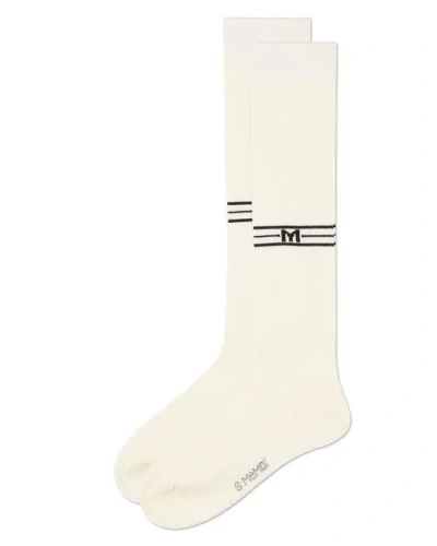 Memoi Stretch Multi Stripe M Graphic Knee Sock In White