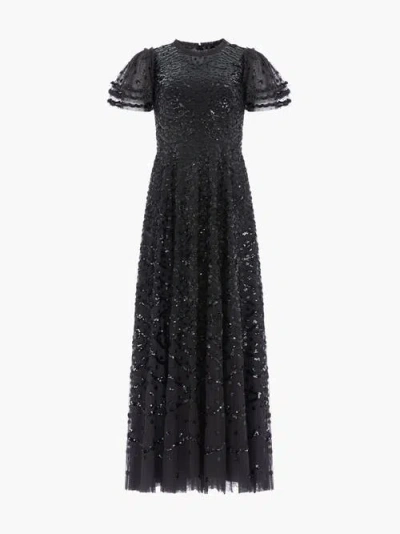 Needle & Thread Womens Deco Dot Sequin Woven Gown Graphite In Black