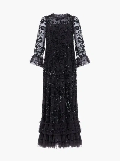 Needle & Thread Celia Long Sleeve Ankle Gown In Black