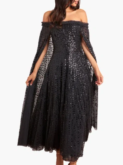 Needle & Thread Raindrop Cape Ankle Gown In Black