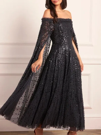 Needle & Thread Raindrop Cape Ankle Gown In Black