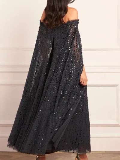 Needle & Thread Raindrop Cape Ankle Gown In Black
