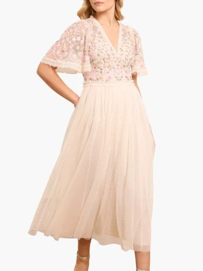 Needle & Thread Rosie Lace Bodice Short Sleeve V-neck Ballerina Dress In Champagne