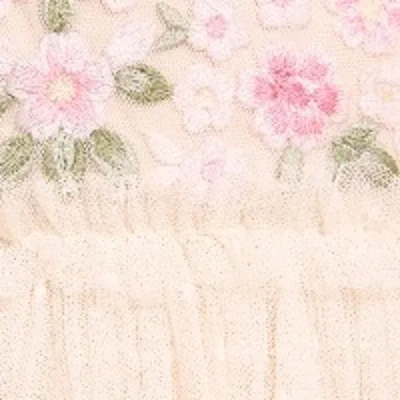 Needle & Thread Rosie Lace Bodice Short Sleeve V-neck Ballerina Dress In Champagne