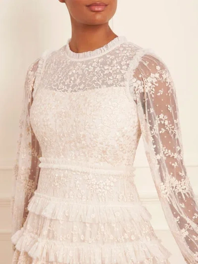 Needle & Thread Blossom Long Sleeve Lace Ankle Gown In Brown