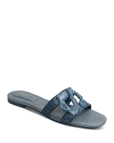 Simkhai Raffia Monogram Flat Slide Sandals In Blue