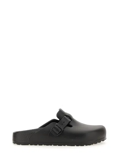 Birkenstock Boston Suede-trimmed Leather Clogs In Black