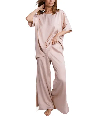 Lunya Washable Silk Tee Pant Set In Delicate Pink