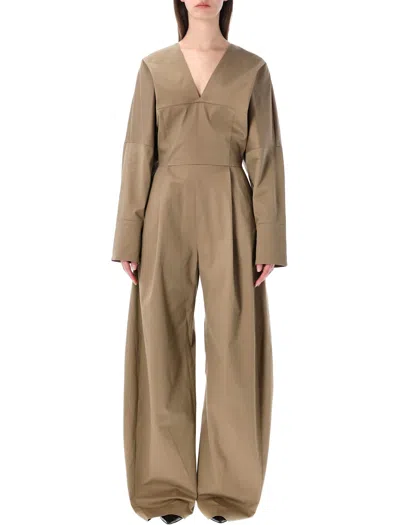 The Latest Long V-neck Jumpsuit In Brown