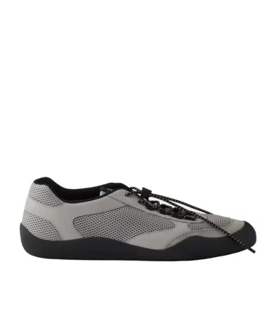 Prada Mesh Panel Sneakers Rubber Sole Design In Gray