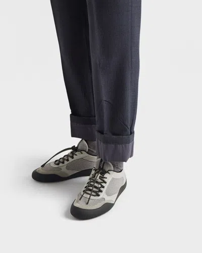 Prada Mesh Panel Sneakers Rubber Sole Design In Gray