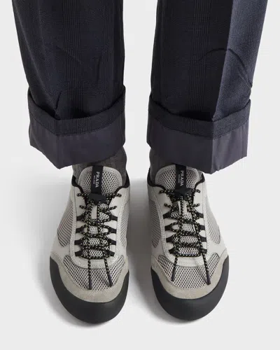 Prada Mesh Panel Sneakers Rubber Sole Design In Gray