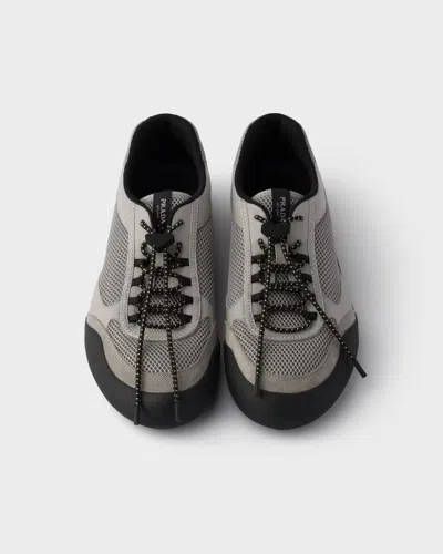 Prada Mesh Panel Sneakers Rubber Sole Design In Gray