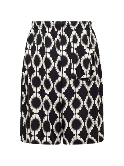 Laneus Drawstring-fastening Patterned Shorts In Black