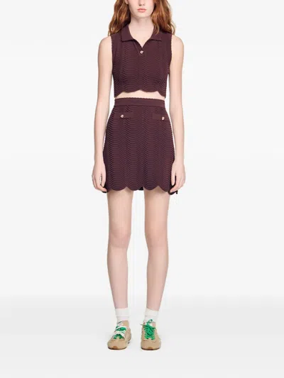 Sandro Scalloped-hem Single-button Top In Brown