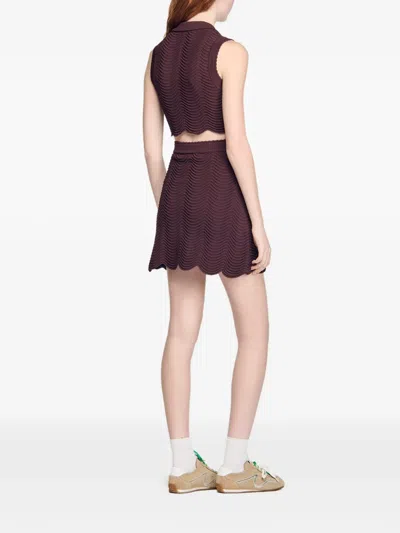 Sandro Scalloped-hem Single-button Top In Brown