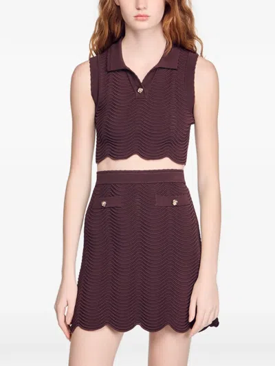 Sandro Scalloped-hem Single-button Top In Brown