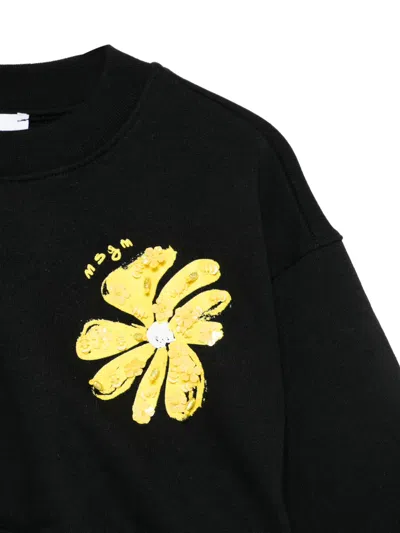 Msgm Sequin-floral Sweatshirt In Black