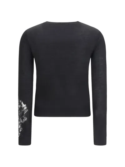 Max Mara Wool Sweater With Lace Inserts In Black