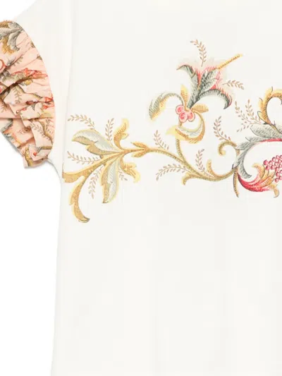 Etro Floral Ruffled Sleeve T-shirt In Neutral