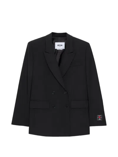 Msgm Double-breasted Patch Blazer In Black