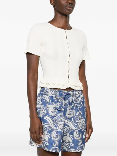 Sandro Ruffled Buttoned Cardigan In White