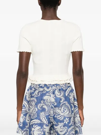 Sandro Ruffled Buttoned Cardigan In White