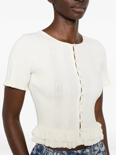 Sandro Ruffled Buttoned Cardigan In White