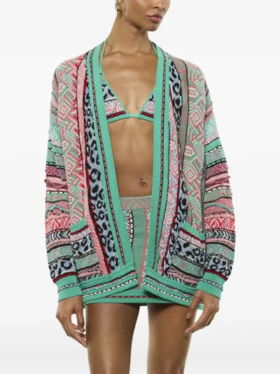 Laneus Open-front Patterned Cardigan In Green