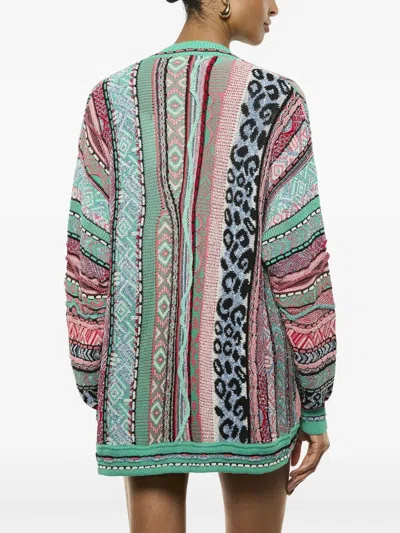 Laneus Open-front Patterned Cardigan In Green