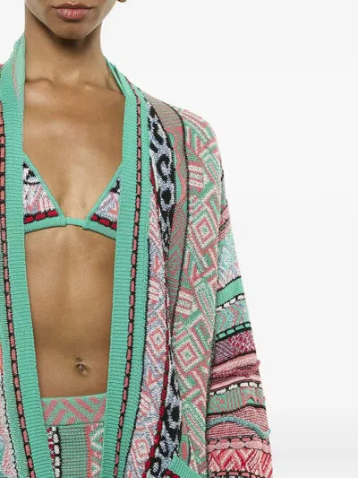 Laneus Open-front Patterned Cardigan In Green