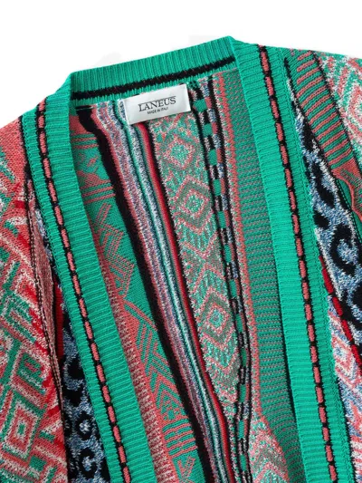 Laneus Open-front Patterned Cardigan In Green