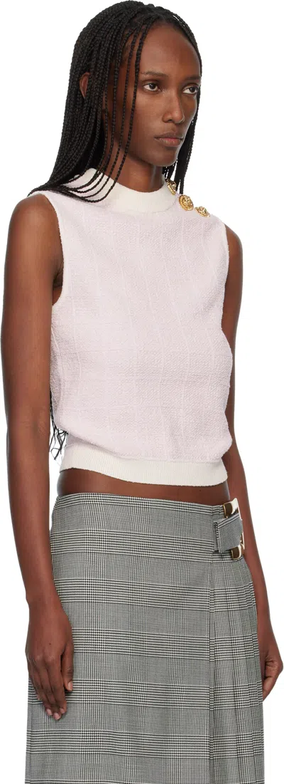 Balmain Knit Top Button Detail Sleeveless Round Neck In White
