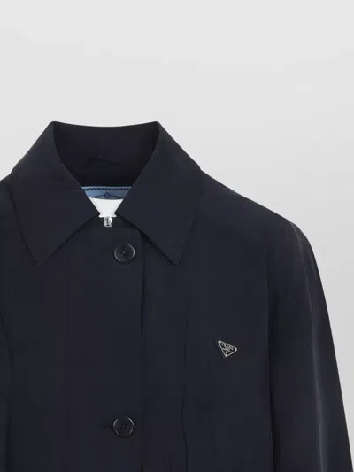 Prada Collared Jacket Long Sleeves Elasticated Hem In Blue