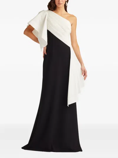 Tadashi Shoji Draped One-shoulder Mixed Media Gown In Black