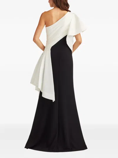 Tadashi Shoji Draped One-shoulder Mixed Media Gown In Black
