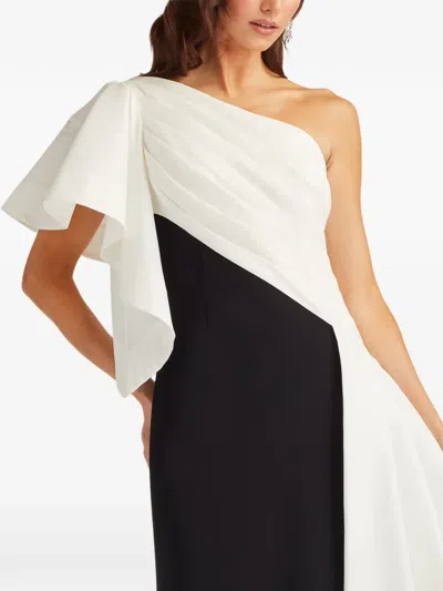 Tadashi Shoji Draped One-shoulder Mixed Media Gown In Black