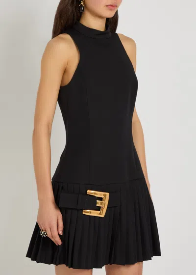 Balmain Knee Length Dress Pleated Skirt Buckle In Black