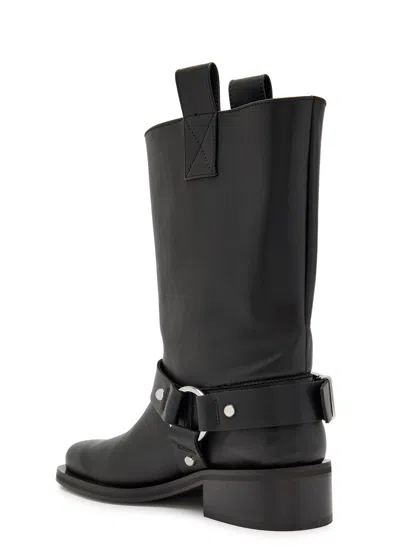 Ganni Mid Calf Recycled Leather Biker Boots In Black
