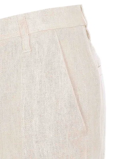 Brunello Cucinelli Women Wide-leg Tailored Linen Trousers In Nude