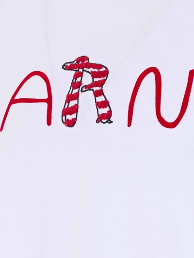 Marni Cotton T-shirt With Flocked Animal Alphabet Logo In White