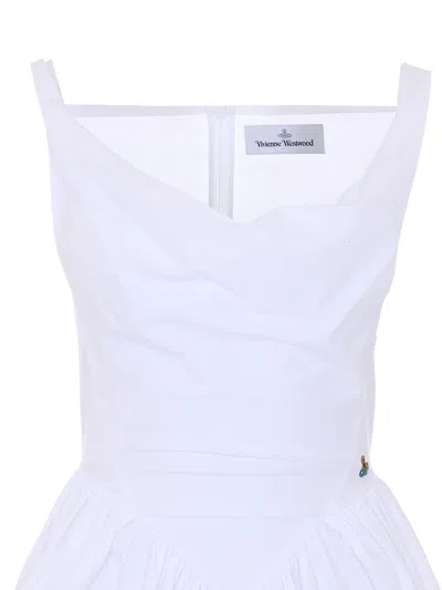 Vivienne Westwood Draped Midi Dress With Fitted Bodice And Gathered Skirt In White